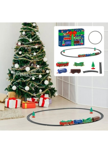 Işıklı Noel Tren Seti Yılbaşı Ağacı Yanı Raylı Oyuncak Pilli Tren Seti 18 Parça modelleri