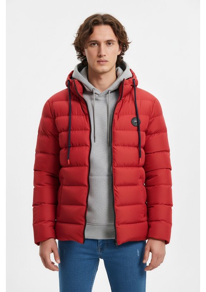 İçi Astarlı Su ve Rüzgar Geçirmez Cepli Kapüşonlu Erkek Mont