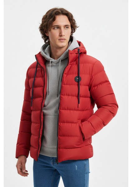 İçi Astarlı Su ve Rüzgar Geçirmez Cepli Kapüşonlu Erkek Mont