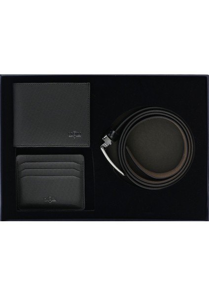 Desenli 3'lü Kemer & Cüzdan & Kartlık Hediye Kutulu Set