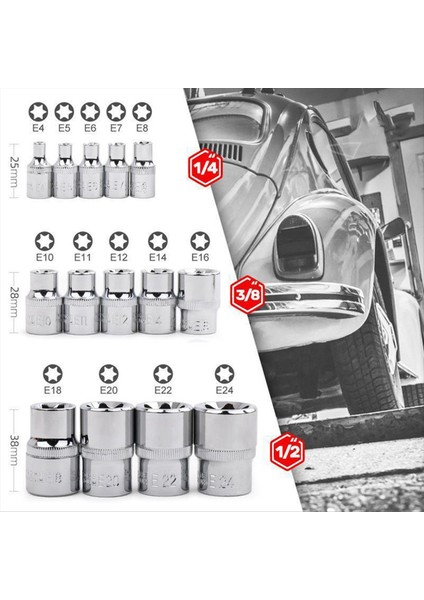 Hasarlı Donma ve Paslanmış Pabuç Somunları ve Vidalar Için 14 Adet E-Tipi Manşon Cıvata Ekstraktör Seti Kullanılır (Yurt Dışından) modelleri