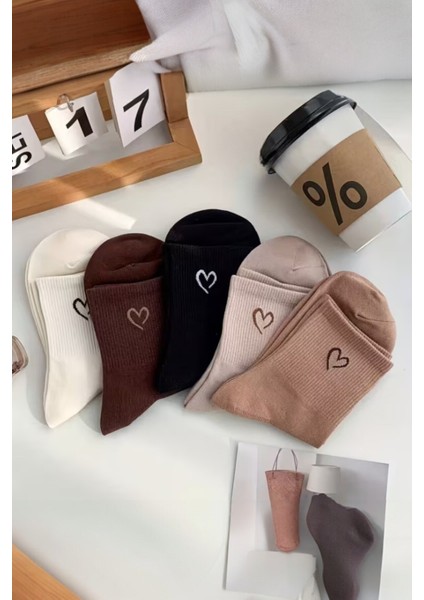 Kadın 5 Çift Premium Kalite Mini Kalp Desenli Günlük Kullanım Sevimli Kolej Çorabı indirimleri