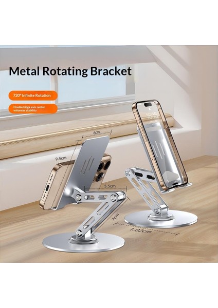 Tam Metal Masaüstü 360 ° Dönebilir Katlanır Braket Alüminyum Alaşımlı Cep Telefonu Tablet Masaüstü Canlı Stand Tembel Insanlar (Yurt Dışından)
