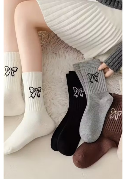 Kadın 5 Çift Premium Kalite Kurdele Desenli Günlük Kullanıma Uygun Kolej Çorap modelleri