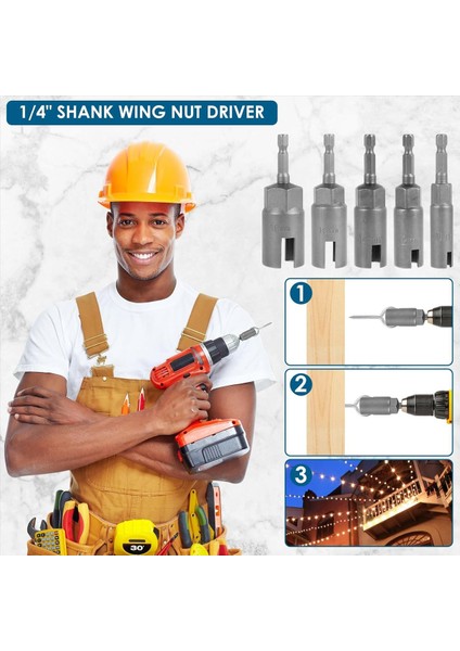 5pcs Kanat Somun Sürücüsü 11-19MM Çelik Yuva Kanat Somun Sürücüsü Bit 1/4 Inç Altıgen Kanat Somun Sürücü Seti Fındık Sürücü Soketi (Yurt Dışından) modelleri