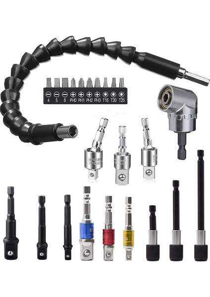 Esnek Matkap Biti Uzatma Seti Darbe Soket Adaptör Seti 360 Derece Dönebilir Soket Adaptörü Hızlı Değişiklik Bitleri (Yurt Dışından)