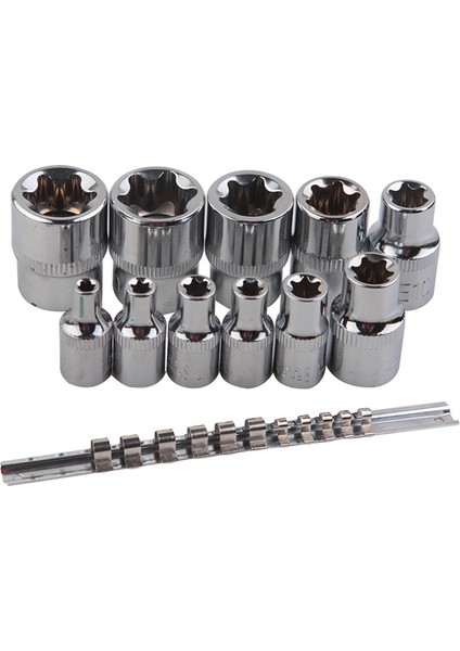 Dişi E -Torx Yıldız Soket Seti Demiryolu 11 Pcs Kadın Harici Yıldız Soket Seti E4 - E20 Tork Soketi Set Alaşımlı Çelik (Yurt Dışından)