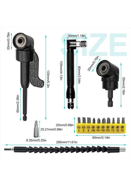 14 Parçalı Açılı Tornavida Seti Kablosuz Tornavida Için 105 ° Açılı Bağlantı Açı Tornavida Matkap Uzantısı (Yurt Dışından) modelleri
