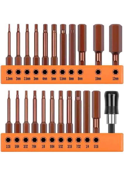 Onaltılık Bit Seti 23 Parçalı Altı Tuş Matkap Bit Seti Metrik ve Sae S2 Steel 1/4inch Hex-Shank 2 3 Inç Uzunluğunda (Yurt Dışından)