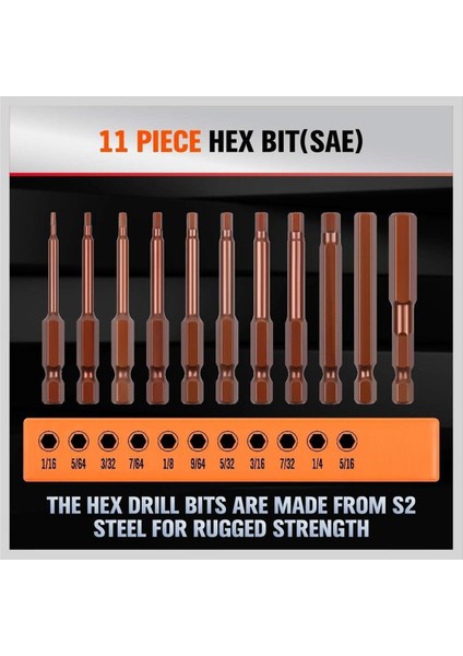 Onaltılık Bit Seti 23 Parçalı Altı Tuş Matkap Bit Seti Metrik ve Sae S2 Steel 1/4inch Hex-Shank 2 3 Inç Uzunluğunda (Yurt Dışından) indirimleri