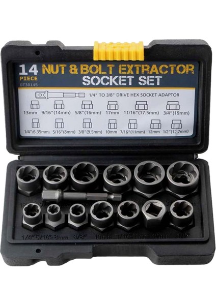 14PCS Darbe Cıvatası ve Somun Sökücü Seti Hex Adaptörü Ekstraksiyon Soket Seti ile Soyulmuş Pabucu Somun Sökücü (Yurt Dışından)