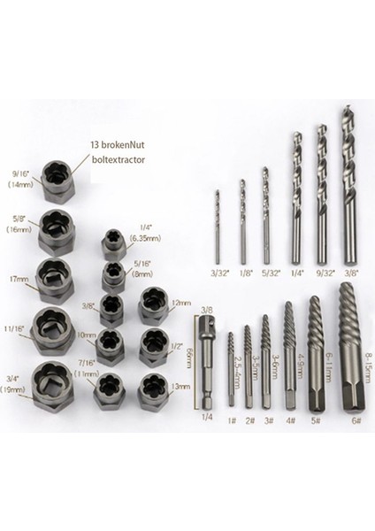 Vidalar ve Cıvatalar Çıkarıcı Set Matkap Bitini Alçakgönüllü Adaptör Out Kırık Lug Somun Çıkarıcı Sıyırılmış Vida Çıkarma Seti (Yurt Dışından) modelleri