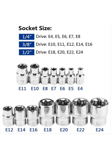 Torx Socket Set Kurcalama Kanıtı Torx Yıldız Bit Tork Kadın E-Sok Seti E4-E24 1/4 Inç 3/8 Inç 1/2 Inç Sürücü 14PCS (Yurt Dışından) fiyatları