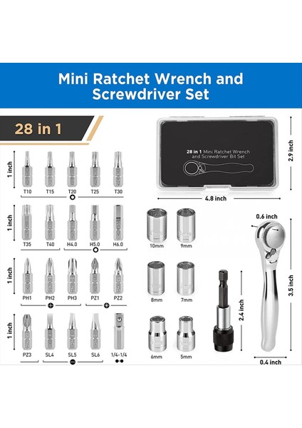 28 Inç 1 Mini Cırcır Anahtarı Dik Açılı Ofset 1/4 Inç 72 Diş Tornavida Sapı Manyetik Torx Biti (Yurt Dışından) indirimleri