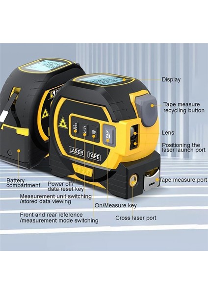 3 In1 LCD Ekran 60M Dijital Lazer Hareketli Ölçer Malzemeli El Derecesi Elde Taşınması Kızılötesi Bulucu 5m Ölçüm Bandı (Yurt Dışından) fiyatları