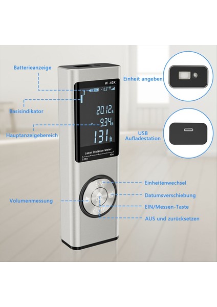 40M Akıllı Dijital Lazer Mesafe Metre Aralık Taşınabilir Malzemeli Aralık Finder Mini Elde Taşınma Uzaklığı Ölçüm Aracı (Yurt Dışından) fiyatları