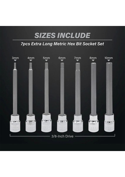 Ekstra Uzun Hex Bit Socket Seti 7 Parça H3-H10 Cr-V 3/8inch 110MM Uzunluk (Yurt Dışından) modelleri