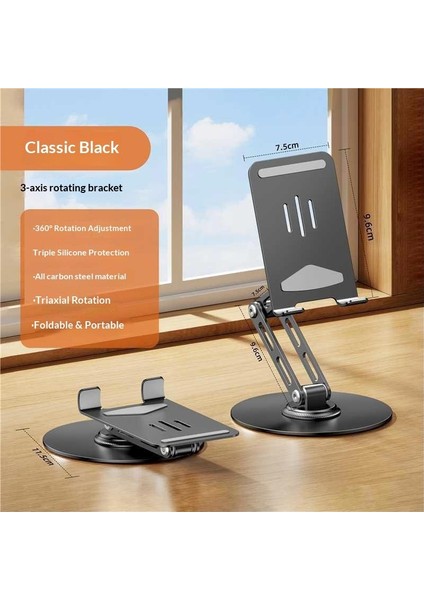 Tam Metal Masaüstü 360 ° Dönebilir Katlanır Braket Alüminyum Alaşımlı Cep Telefonu Tablet Masaüstü Canlı Stand Tembel Insanlar (Yurt Dışından)