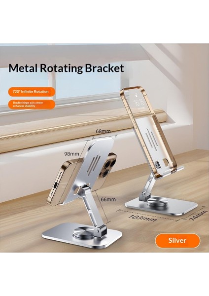 Tam Metal Masaüstü 360 ° Dönebilir Katlanır Braket Alüminyum Alaşımlı Cep Telefonu Tablet Masaüstü Canlı Stand Tembel Insanlar (Yurt Dışından)
