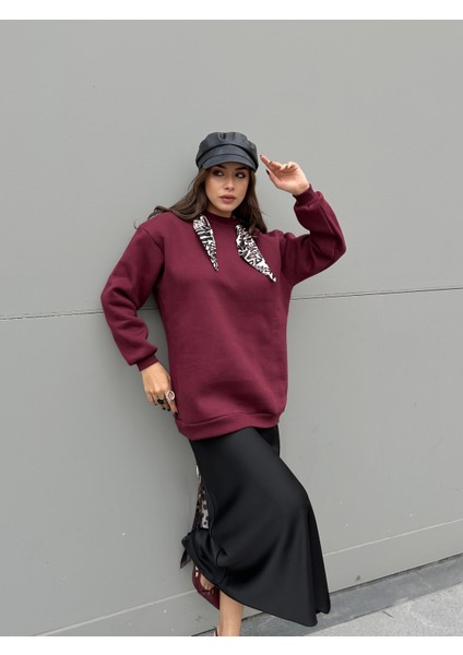 Kadın Bordo Leopar Şal Detaylı Oversize Sweatshirts 30096 fiyatları
