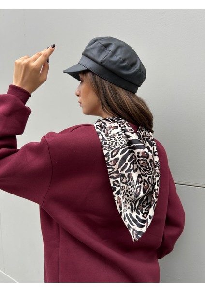 Kadın Bordo Leopar Şal Detaylı Oversize Sweatshirts 30096 modelleri