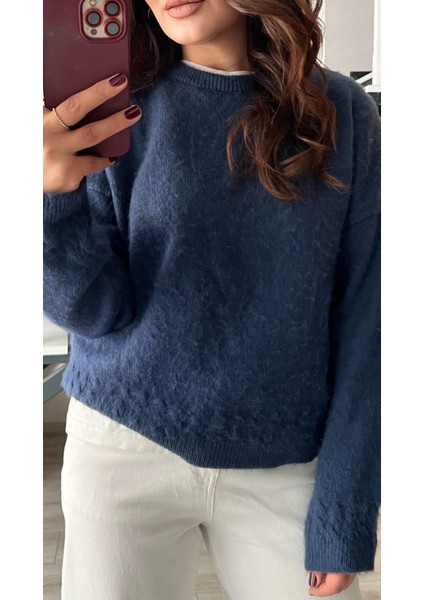 Indigo Kendinden Tüylü Triko Kazak modelleri