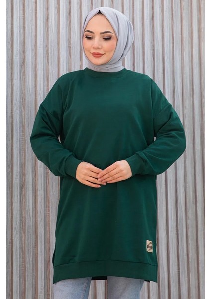 Armalı Yırtmaç Detay Tunik 1657 - Zümrüt Yeşili