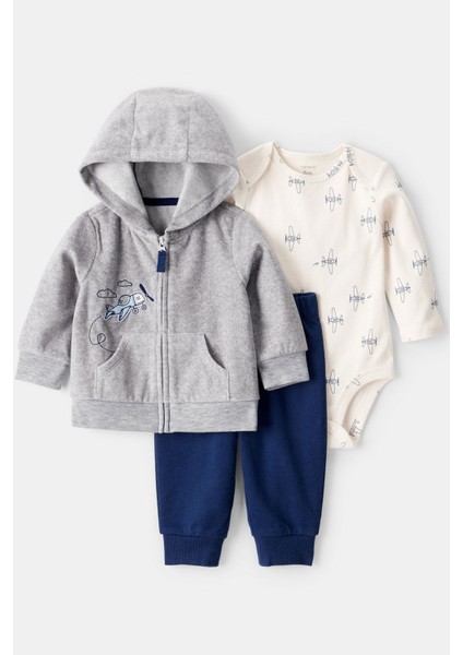 Erkek Bebek Hırkalı 3'lü Takım Gri 1T879310