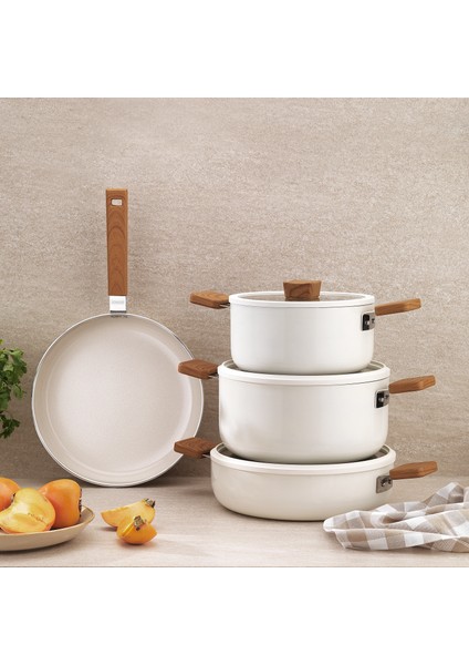 Ceramoni Seramik Tencere Seti 7 Parça-Krem