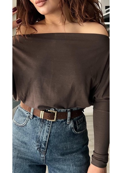 Kahve Modal Düşük Omuz Bluz modelleri