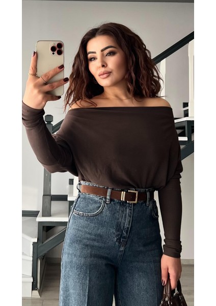 Kahve Modal Düşük Omuz Bluz indirimleri