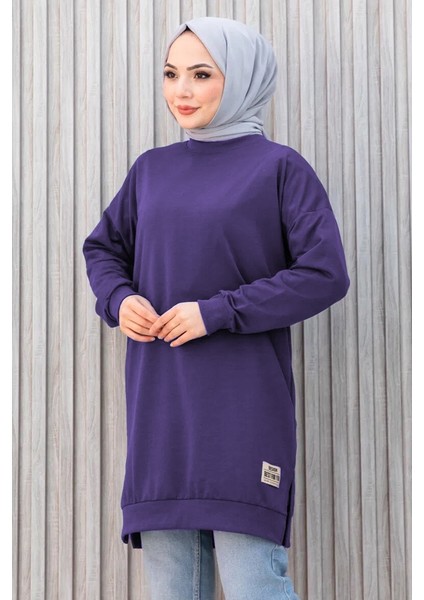 Armalı Yırtmaç Detay Tunik 1657 - Mor