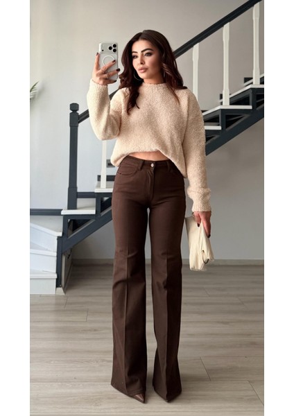 Kahve Likralı Ispanyol Paça Jean modelleri