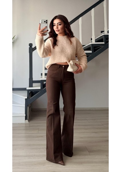 Kahve Likralı Ispanyol Paça Jean fırsatları