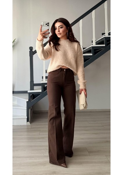 Kahve Likralı Ispanyol Paça Jean indirimleri