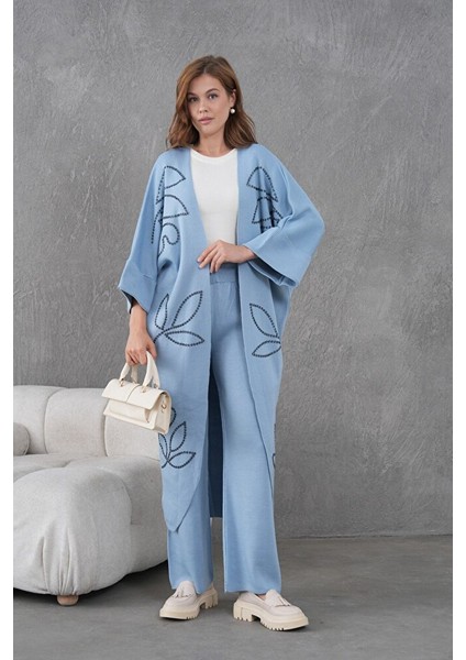 Kadın Bebe Mavisi Triko Taş Işleme Ikili Takım modelleri