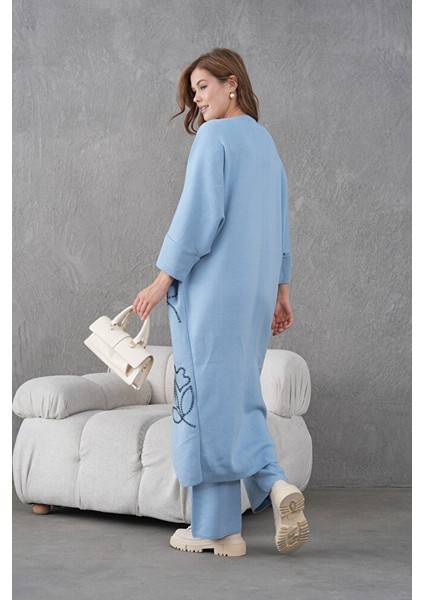 Kadın Bebe Mavisi Triko Taş Işleme Ikili Takım fırsatları
