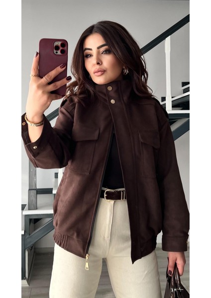 Acı Kahve Süet Bomber Mont