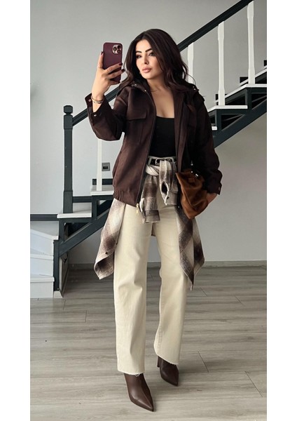 Acı Kahve Süet Bomber Mont