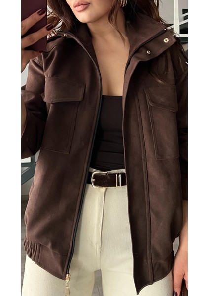 Acı Kahve Süet Bomber Mont