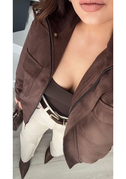 Acı Kahve Süet Bomber Mont