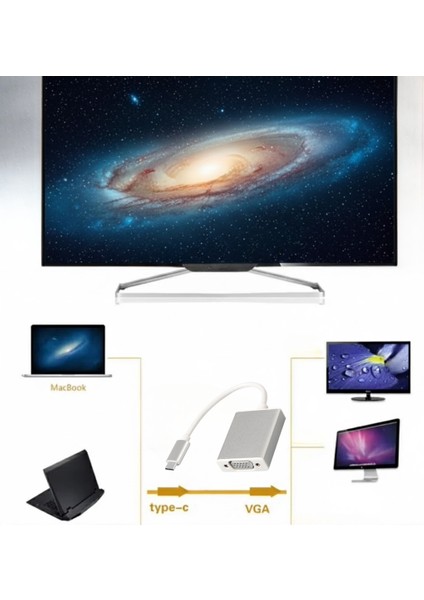Type-C 3.1 - VGA Adaptör Dönüştürücü 1080P | Monitör, Tv, Projeksiyon Uyumlu fiyatları