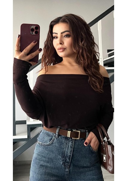 Acı Kahve Modal Düşük Omuz Bluz indirimleri