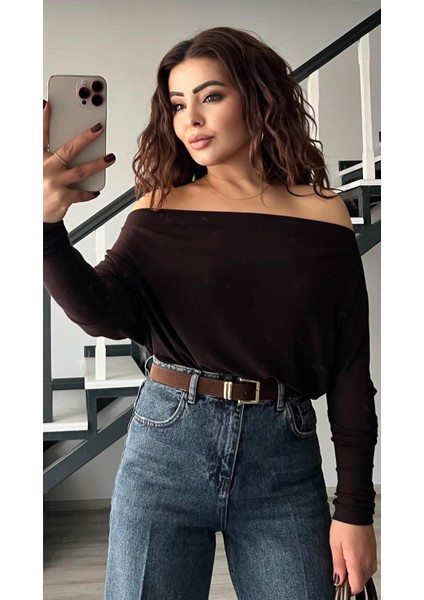 Acı Kahve Modal Düşük Omuz Bluz