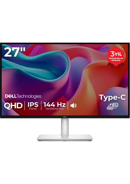 27 Plus S2725DC 27 2560X1440 Qhd 144Hz 1ms HDMI Dp Type-C Freesync Pivot Premium IPS Monitor