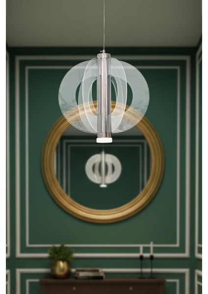 Tan 6 Krom LED Avize – Modern Halkalı Tasarım