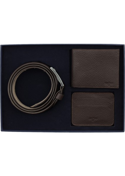 Desenli 3'lü Deri Kemer & Cüzdan & Kartlık Hediye Kutulu Set fiyatları