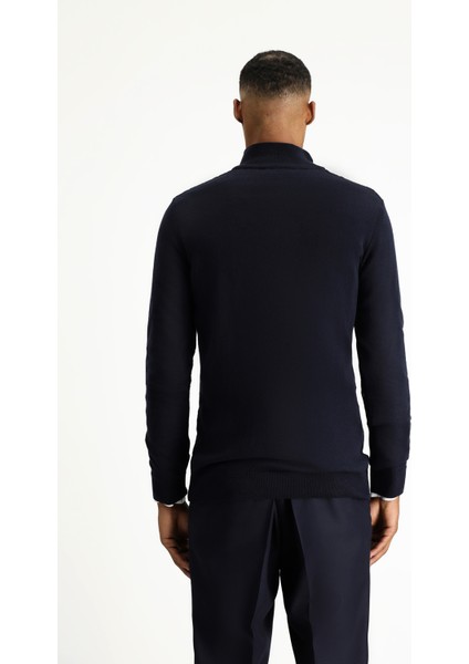 Yarım Balıkçı Yaka Regular Fit Fermuarlı Desenli Pamuklu Triko Kazak