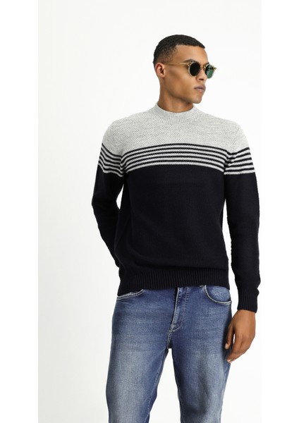 Yarım Balıkçı Yaka Regular Fit Dikişsiz Desenli Triko Kazak