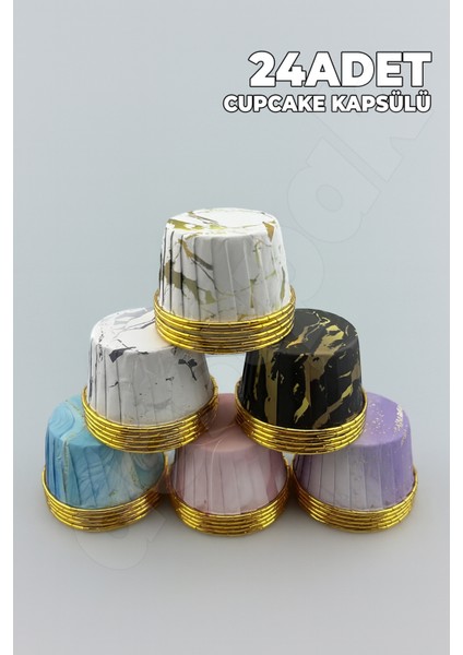 24 Adet Cupcake Kapsülü - Desenli Kek Kalıbı - Tek Kullanımlık - Fırınlanabilir - Cupcake Kağıdı